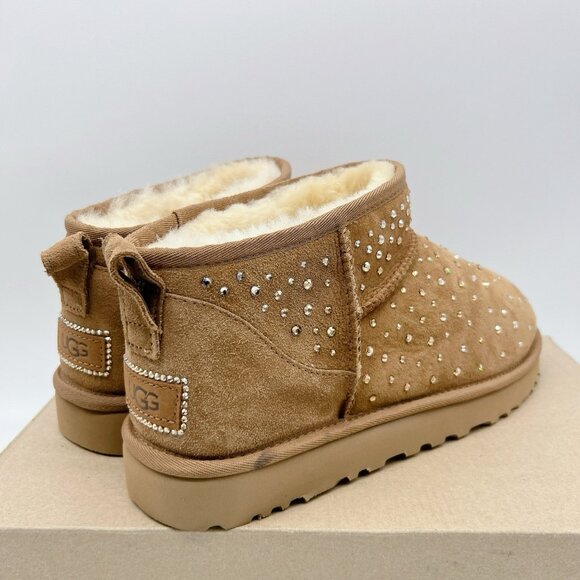 UGG Ultra Mini Classic 1116109 Women's Boots Chestnut Suede Crystal US 11 - Picture 5 of 11